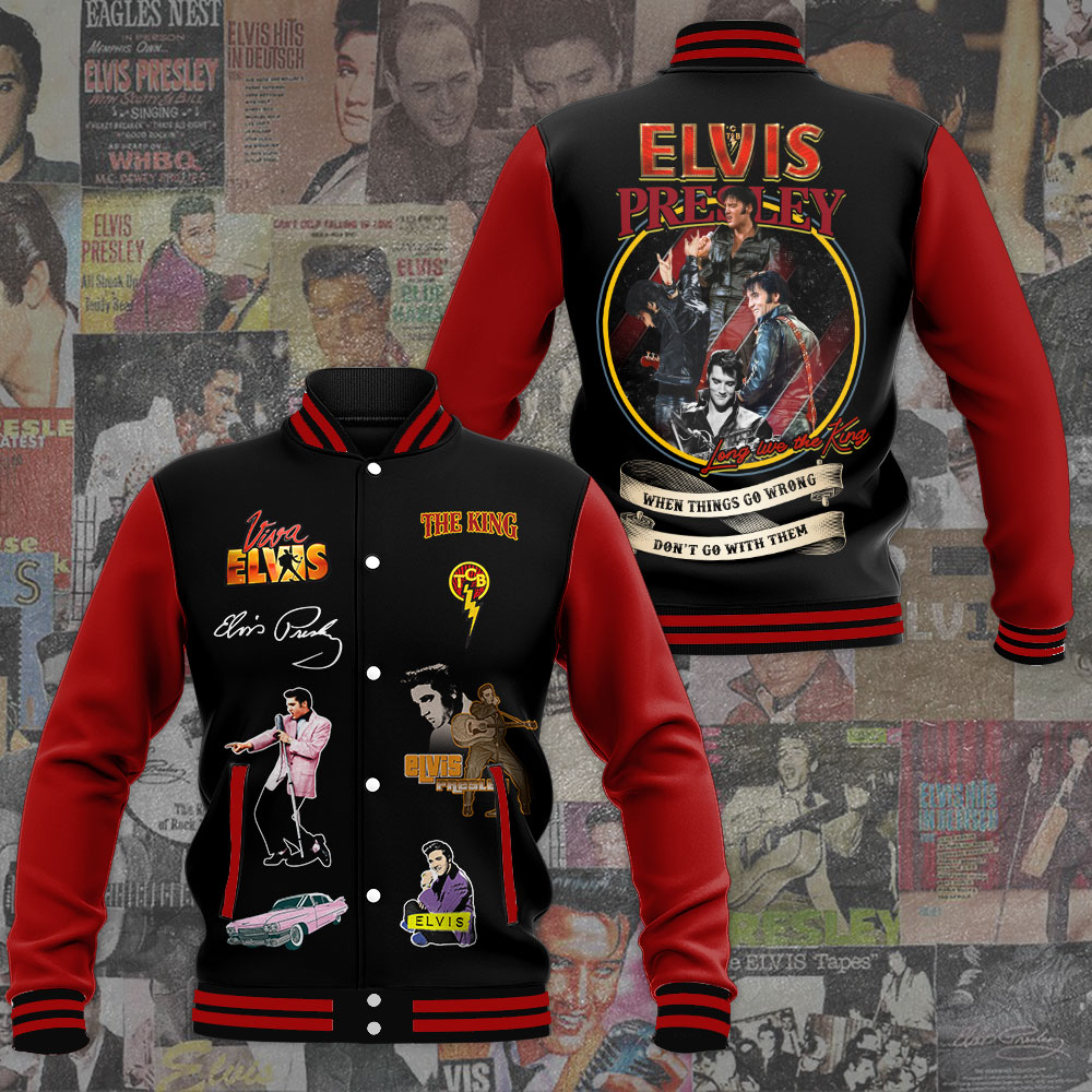 Elvis Inspired Black Gold Varsity Jacket In Loving Memory Edition