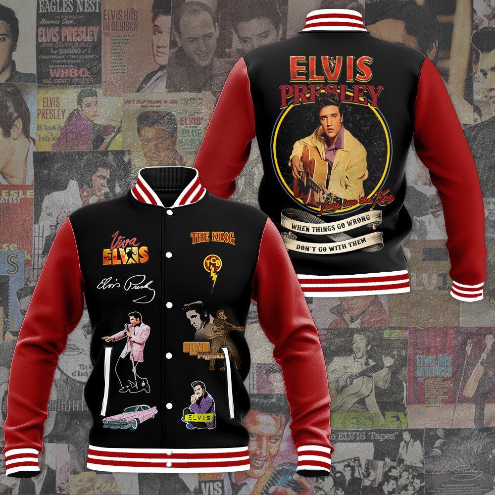 Elvis Presley Inspired Black Glitter Varsity Jacket Retro Collector