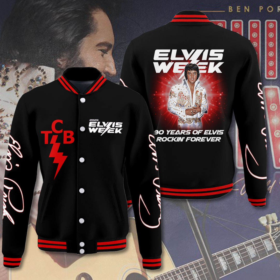 Elvis Inspired Pink Vegas Print Varsity Jacket Retro Collector
