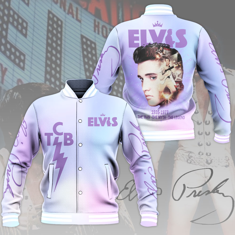 Elvis 90 Years Tribute Varsity Jacket Black Pink Anniversary Style