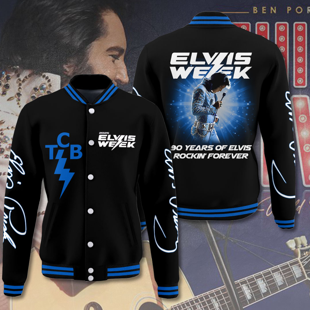 Elvis Presley Inspired Pink Gold Anniversary Varsity Jacket