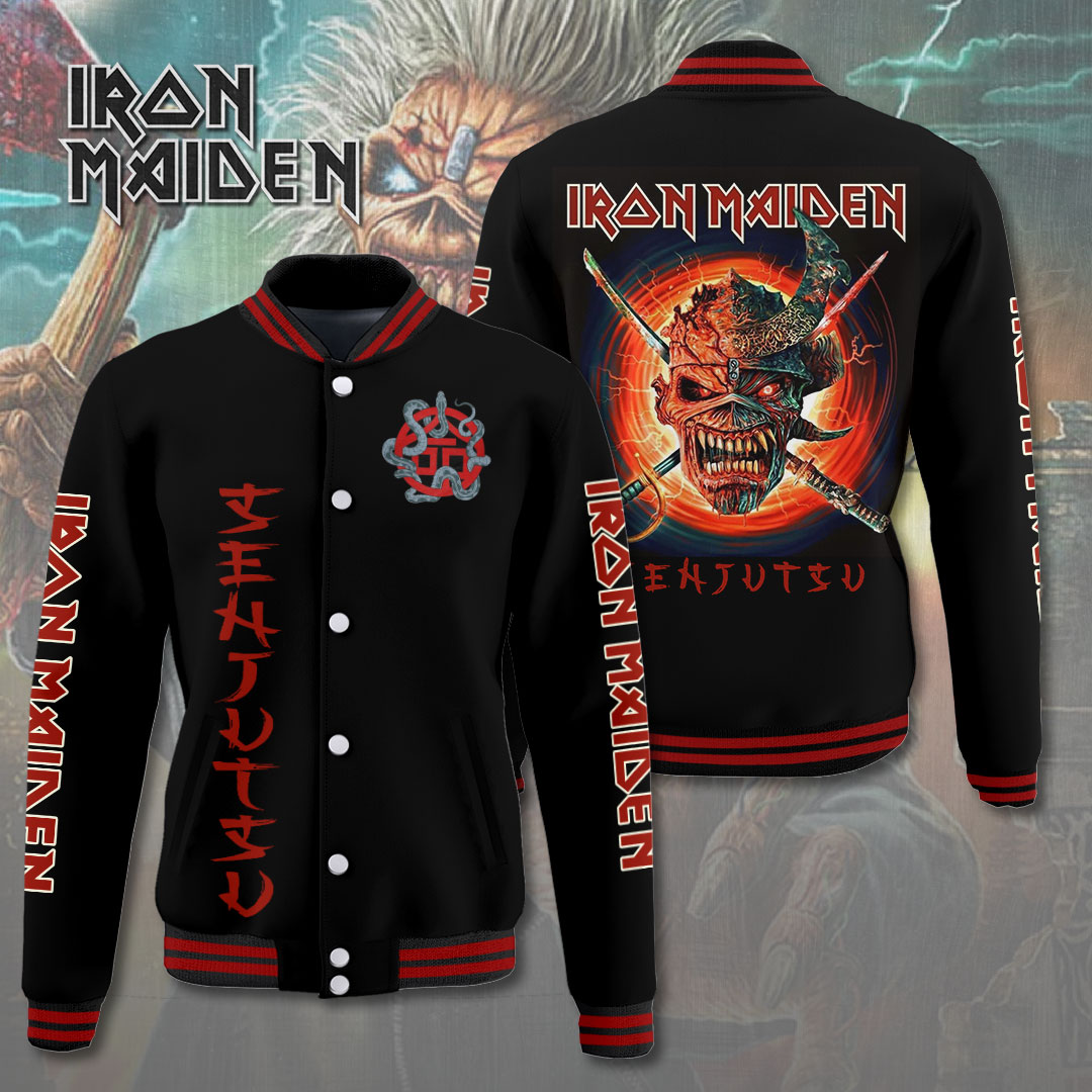 Iron Maiden Inspired Senjutsu Varsity Jacket Red Black Tribute Drop