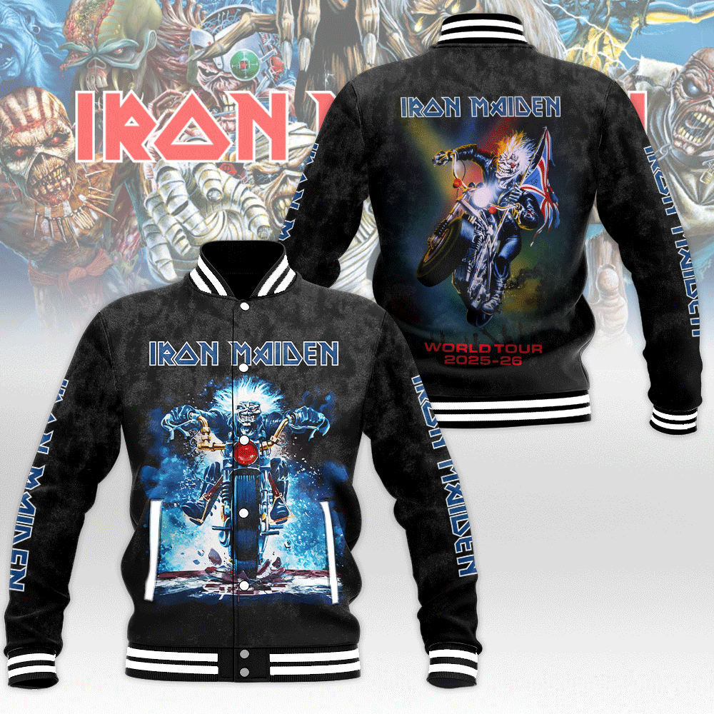 Iron Maiden Inspired Tour Legacy Varsity Jacket Blue Black Retro Edition