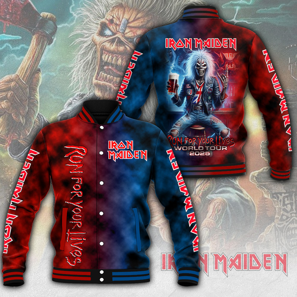 Iron Maiden Inspired Blue Fire Varsity Jacket Retro Collector Edition