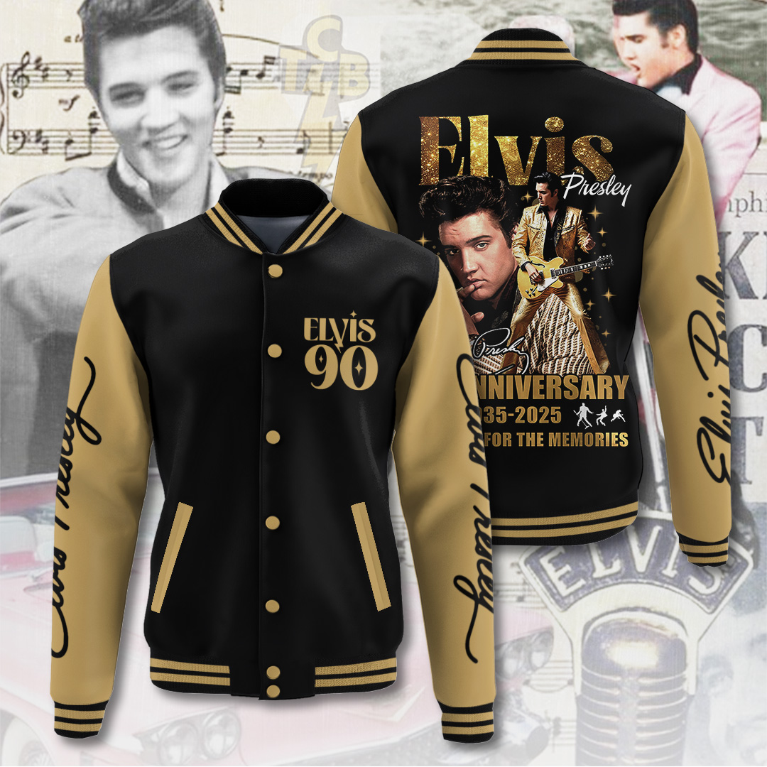 Elvis Presley Inspired Pink White Varsity Jacket Retro Graphic
