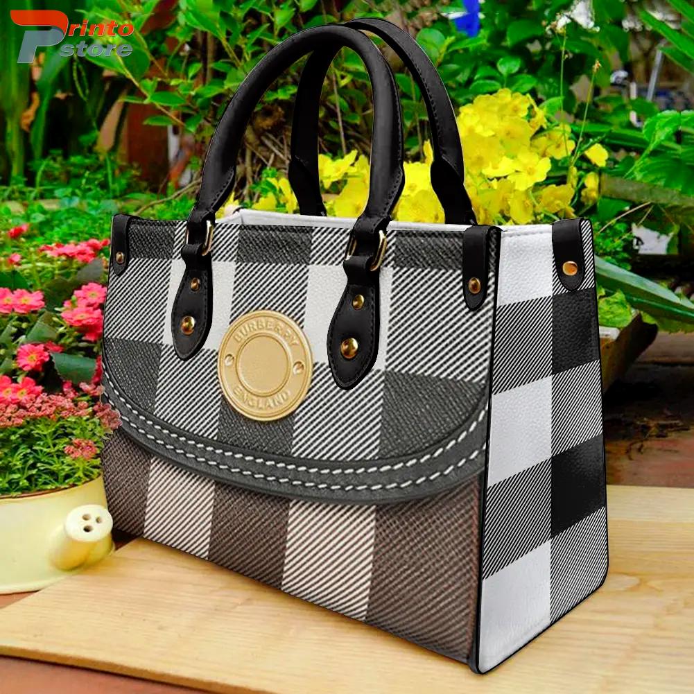 Burberry Plaid Pattern Leather Handbag Luxury Burberry Bags 2025