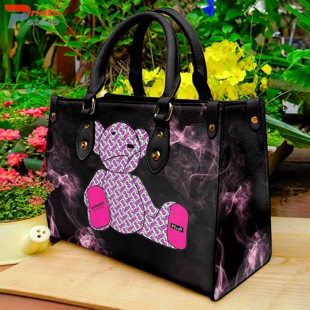 Burberry Pink Polka Dot Dog Pattern Leather Handbag Luxury Burberry Bags 2025