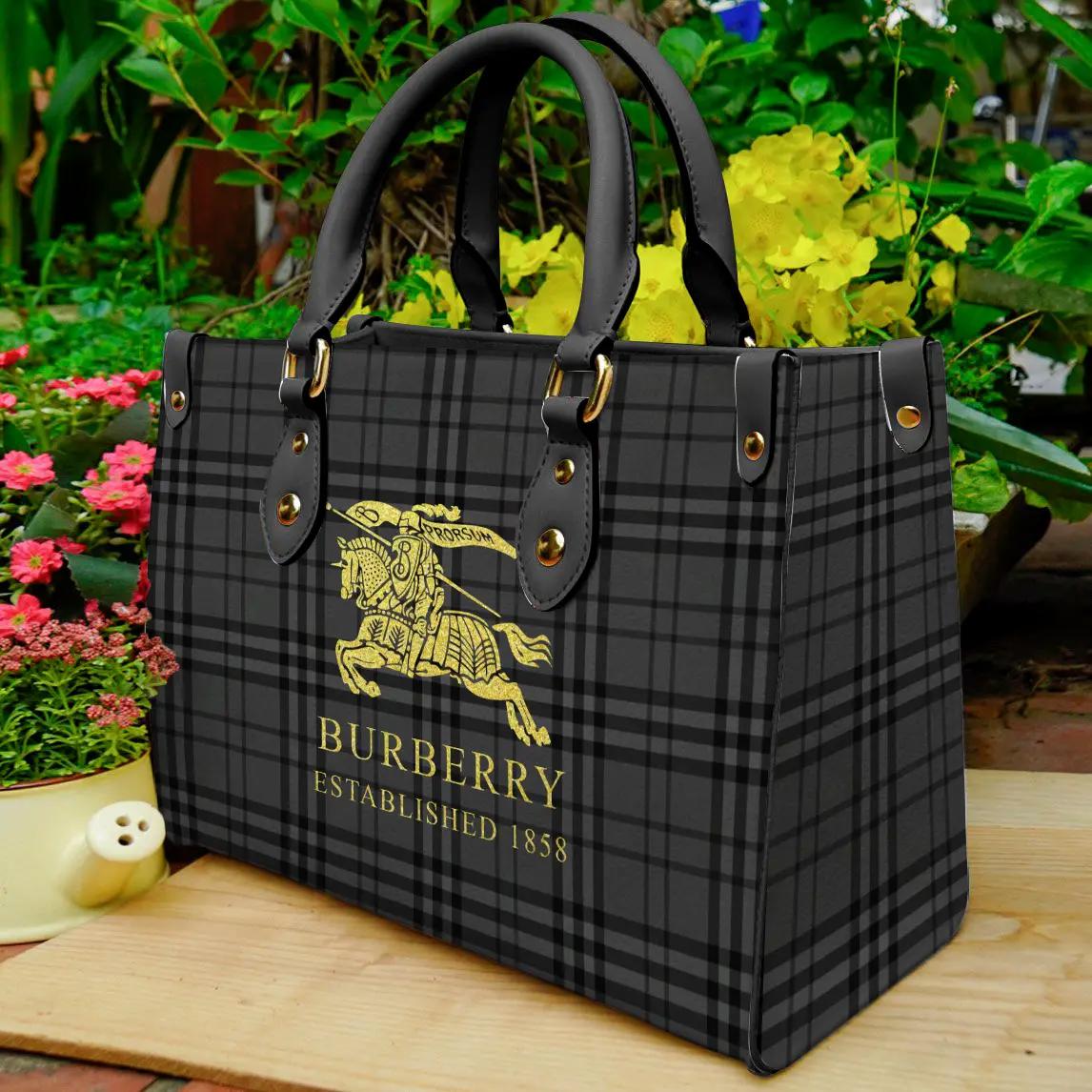 Burberry Logo and Established 1858 Pattern Leather Handbag Luxury Brand Burberry Bags 2025