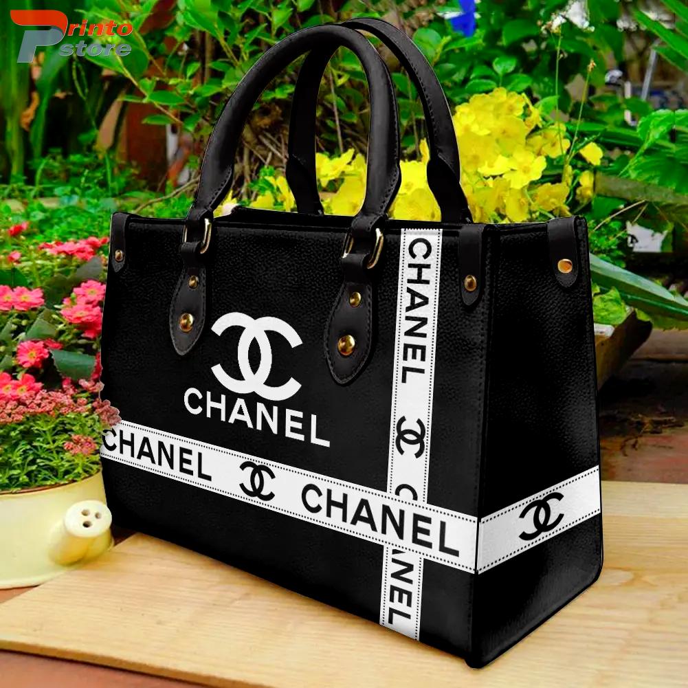 Chanel black and white logo Leather Handbag Luxury Chanel Bags 2025