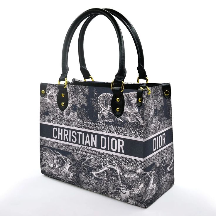 black and white Dior landscape and logo pattern Women Leather Handbag Dior Bags 2025