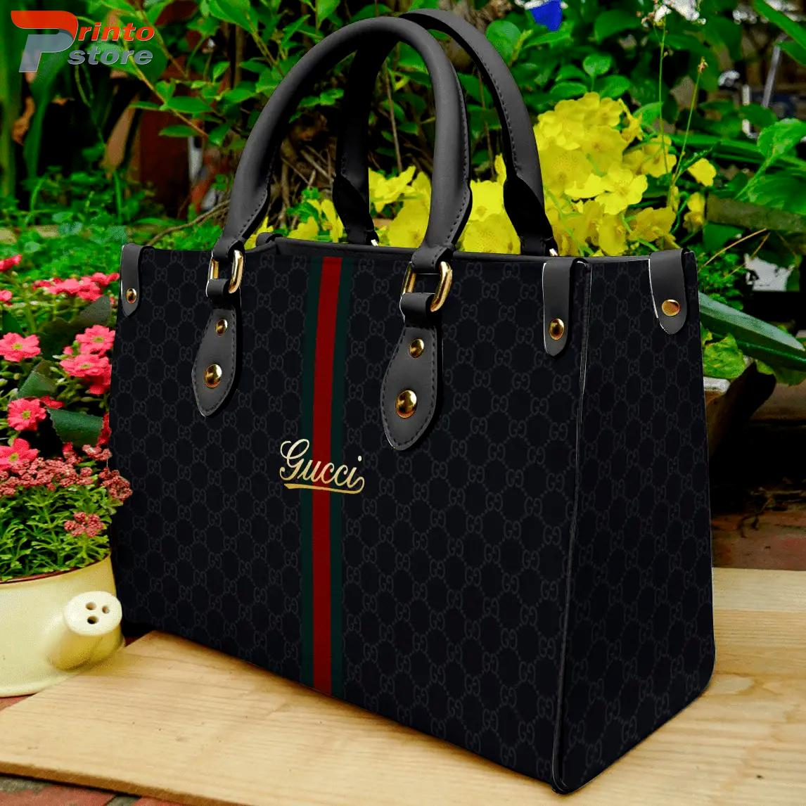 black logo Gucci Leather Handbag Luxury Brand Gucci Bags 2025