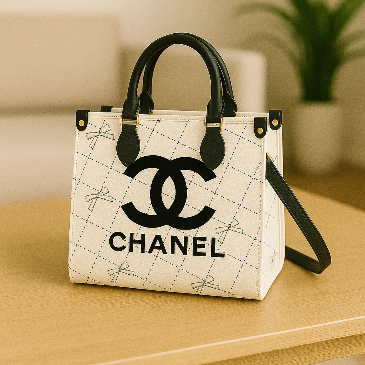 Chanel Logo Floral Women Leather Handbag Luxury