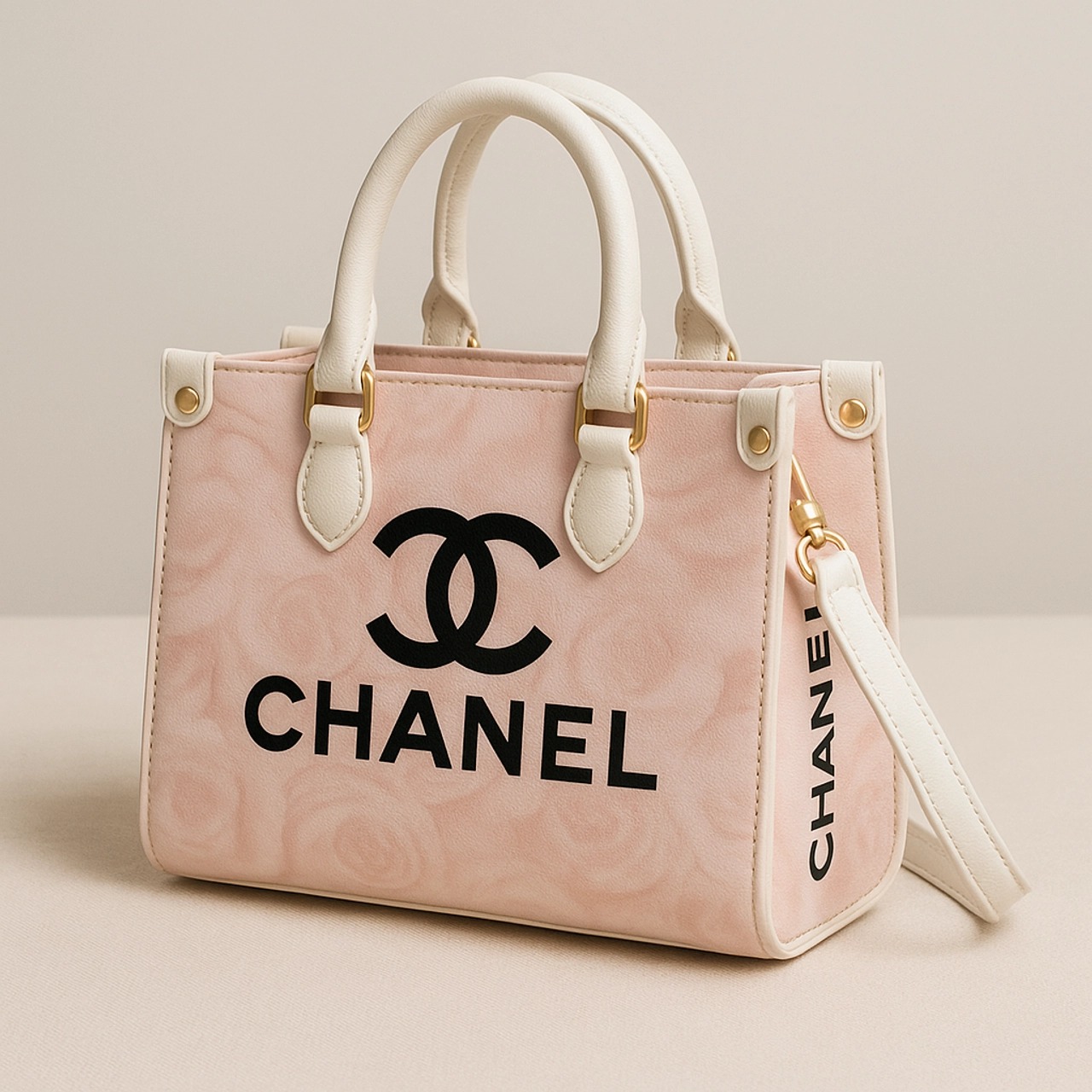 Chanel Logo Black Baby Pink Premium Leather Handbag Limited Edition