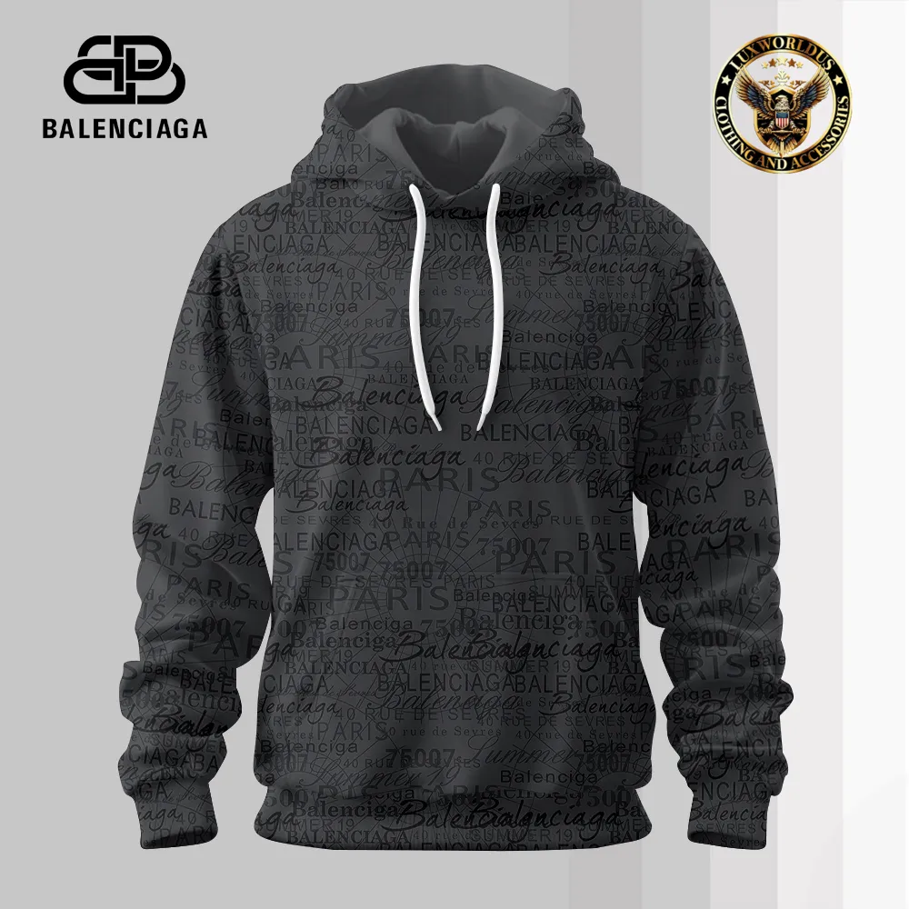 Balenciaga Full Logo Luxury Brand Hoodie For Men Women Gray