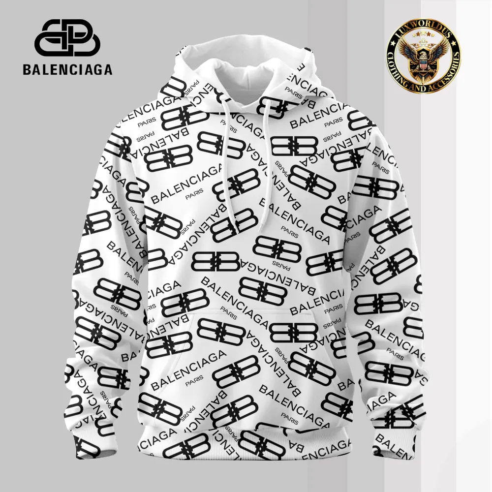 Balenciaga Full Logo Luxury Brand Hoodie For Men Women White