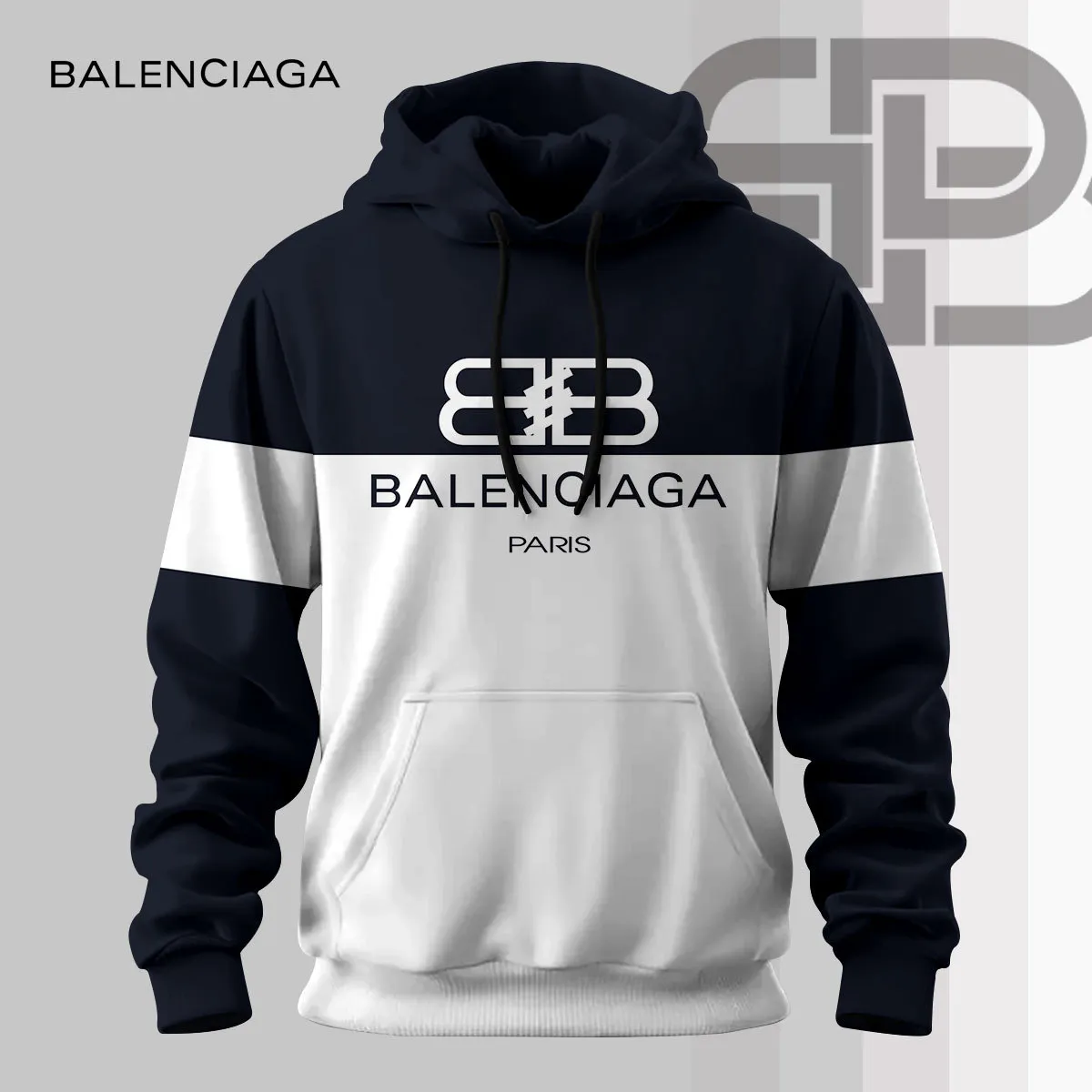 Balenciaga Navy White Luxury Brand Hoodie For Men