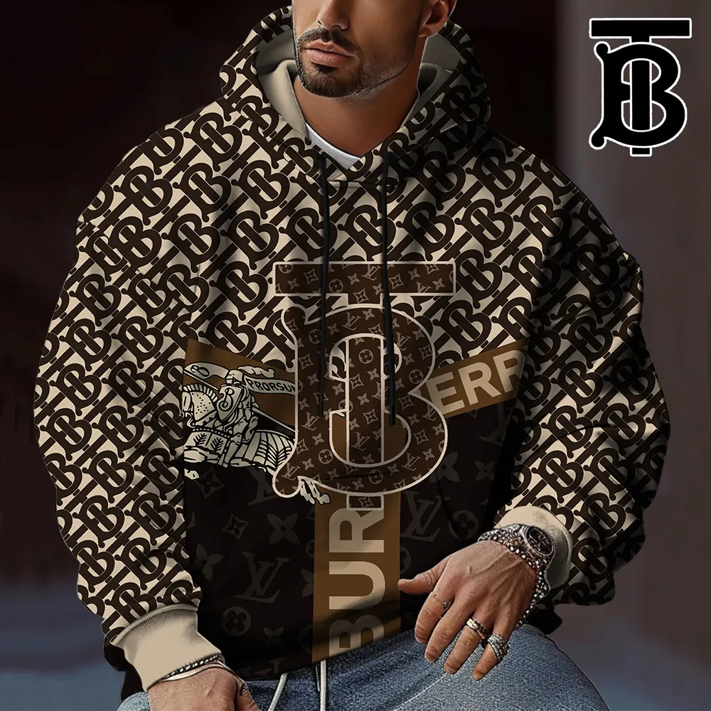Burberry Louis Vuitton Limited Edition Hoodie For Men Brown