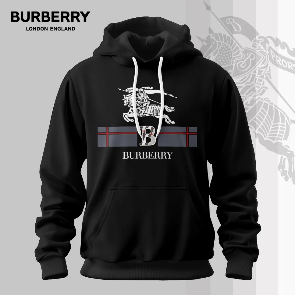Burberry London England Equestrian Black Luxury Classic Hoodie For Men