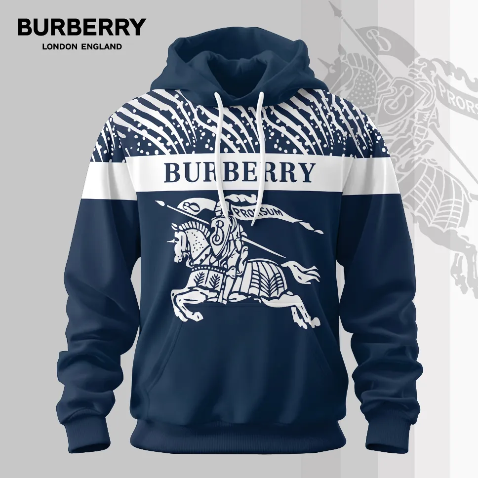 Burberry London England Equestrian Navy Luxury Classic Hoodie For Men