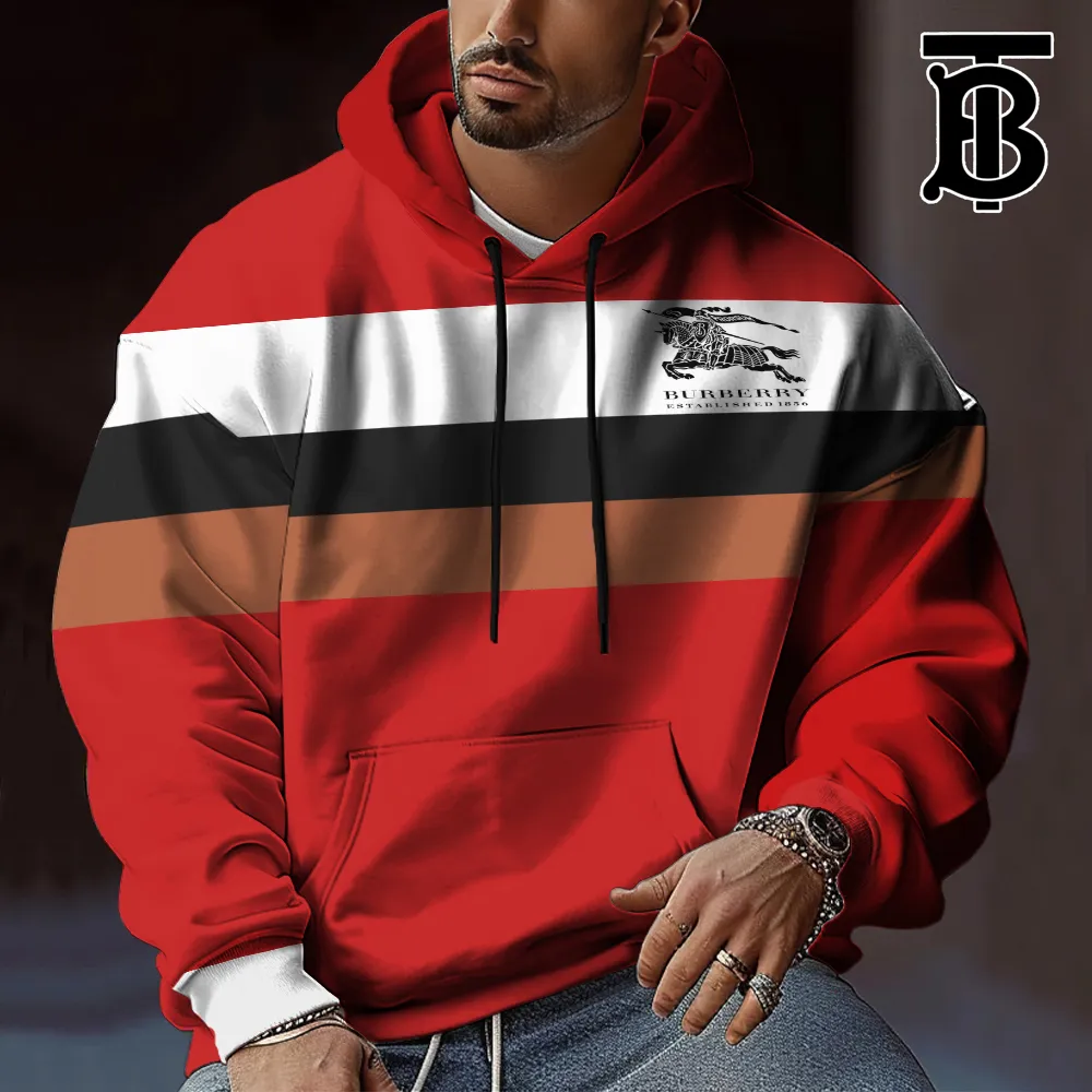 Burberry Men Premium Hoodie Medium Fit In Red