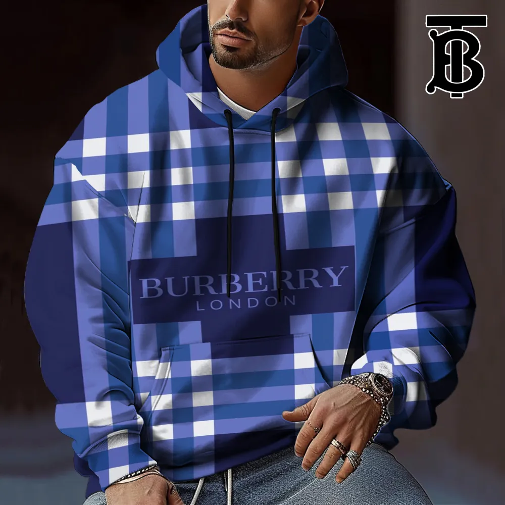 Burberry Men Premium Hoodie Large Fit In Blue