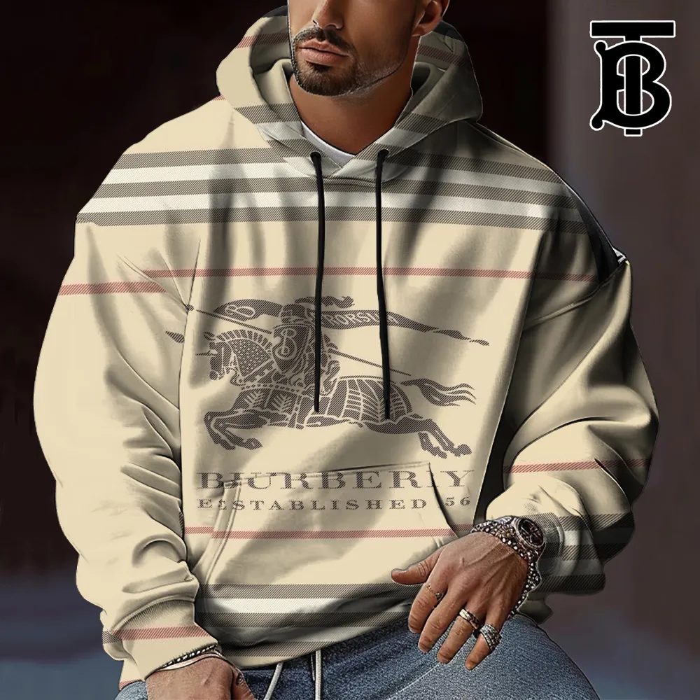 Burberry Men Premium Classic Hoodie Medium Fit In Cream