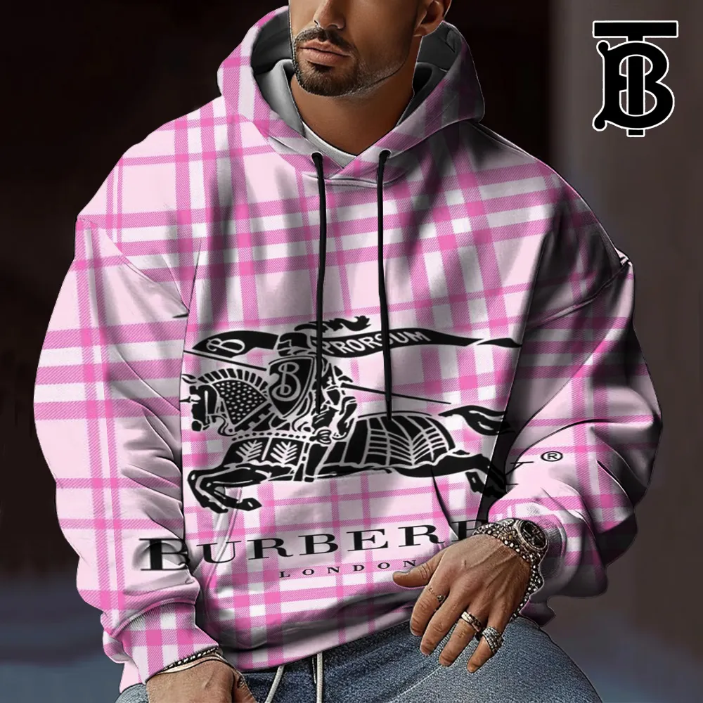 Burberry Men Premium Hoodie Large Fit In Pink