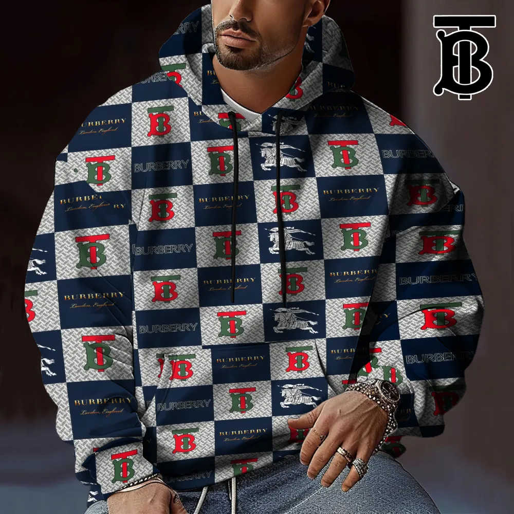 Burberry Men Premium Classic Hoodie Medium Fit In Navy