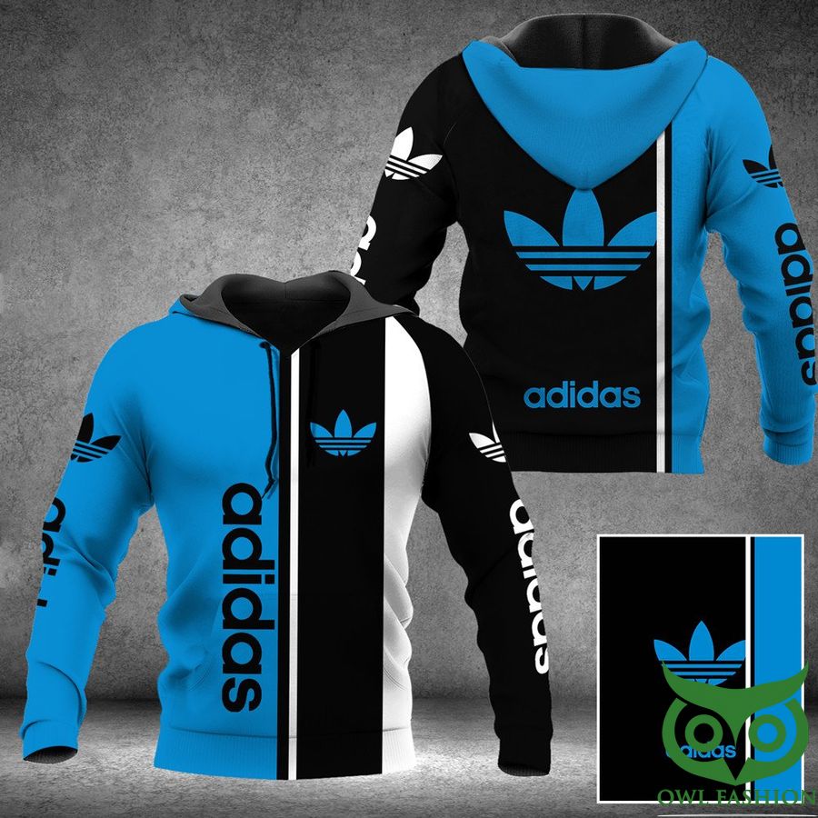 Adidas Half Black Half Blue And Vertical White Lines With Black Name Hoodie