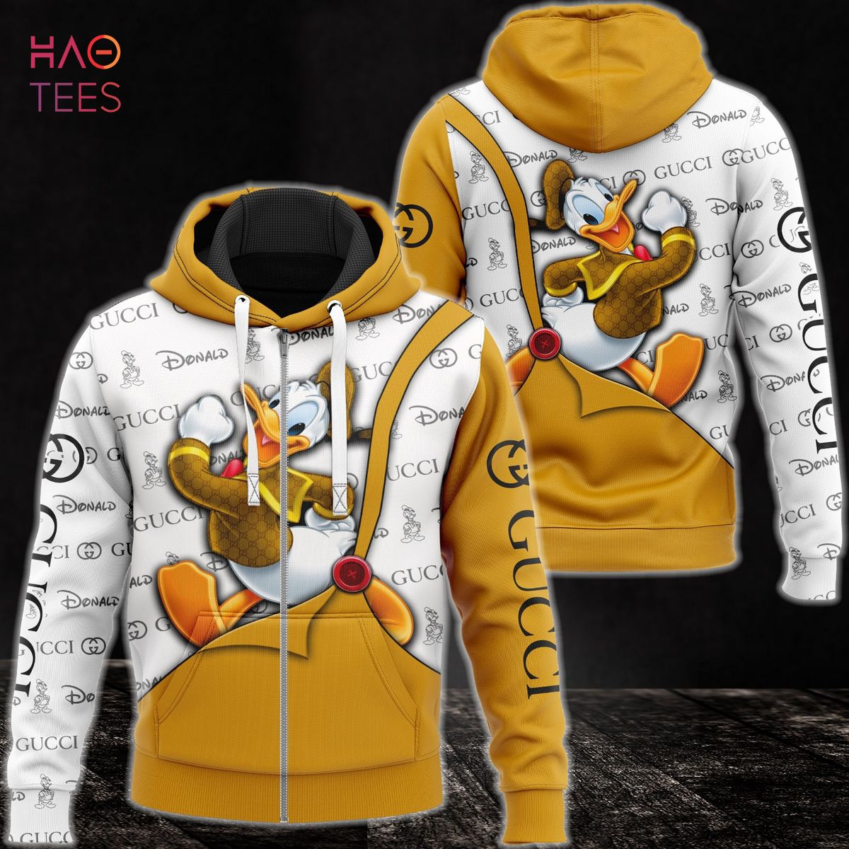 Best Gucci Gold Donal Duck Luxury 3D Zip Hoodie