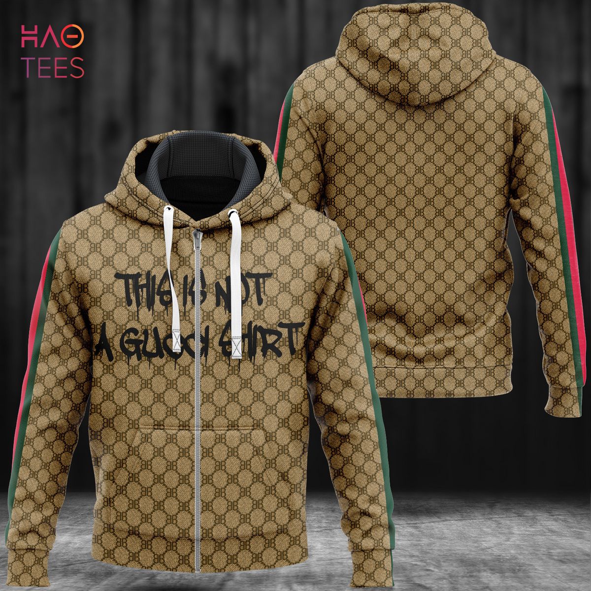 Best Gucci Full Brown Color Luxury 3D Zip Hoodie