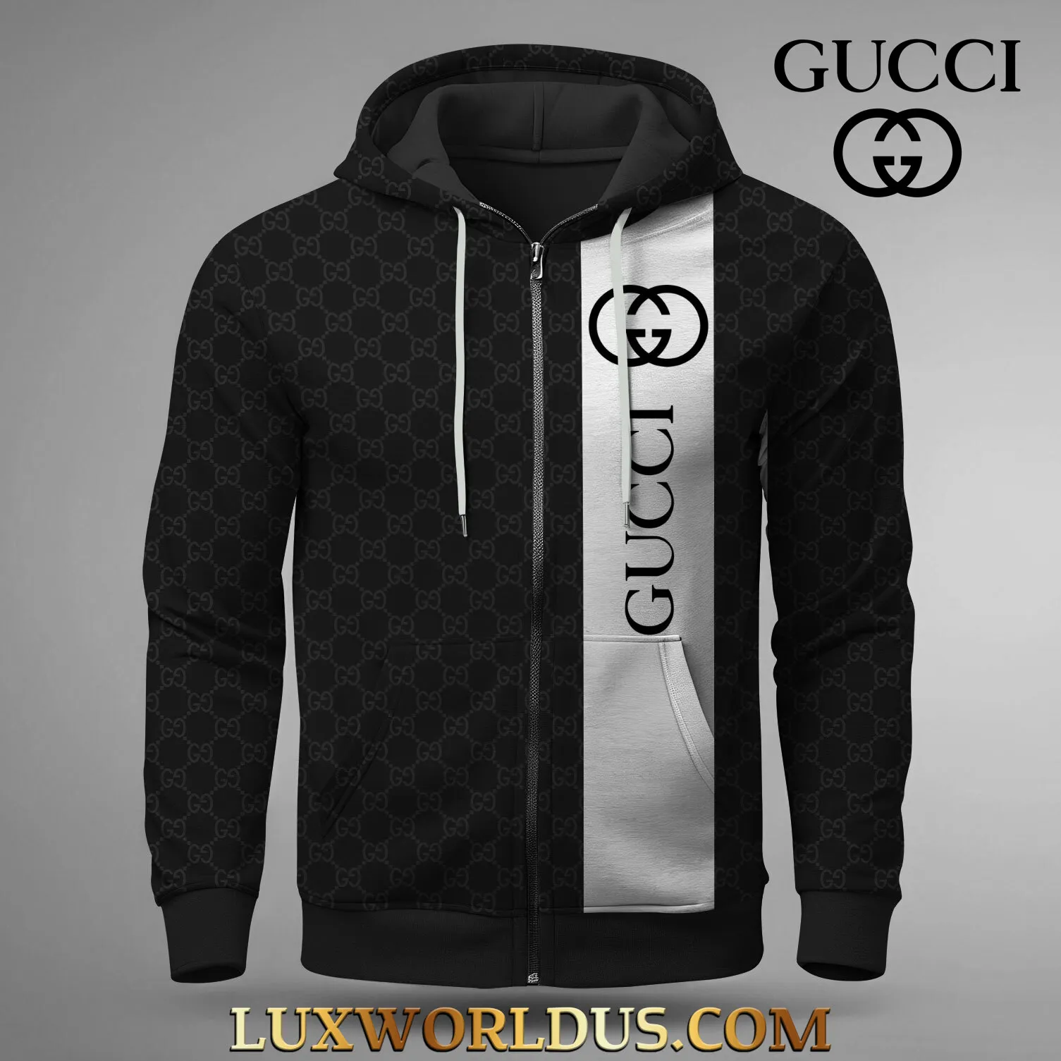 GUCCI BLACK Luxury classic ZIP HOODIE for men women Large Fit