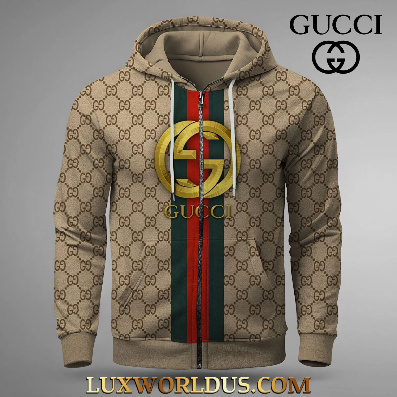 GUCCI Monogram Brown Luxury classic ZIP HOODIE for men women