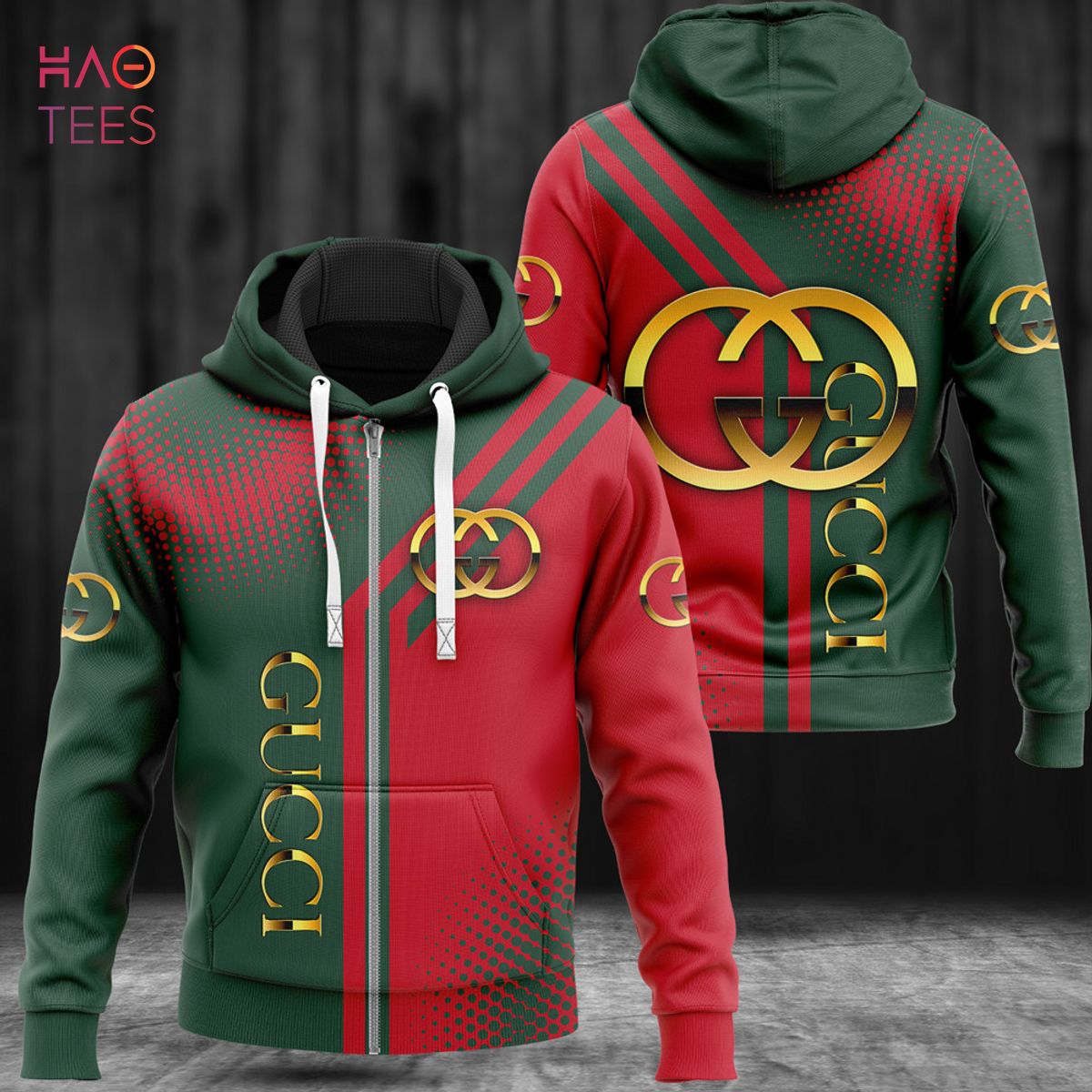 Hot Gucci Red Mix Green Luxury 3D Zip Hoodie Limited Edition