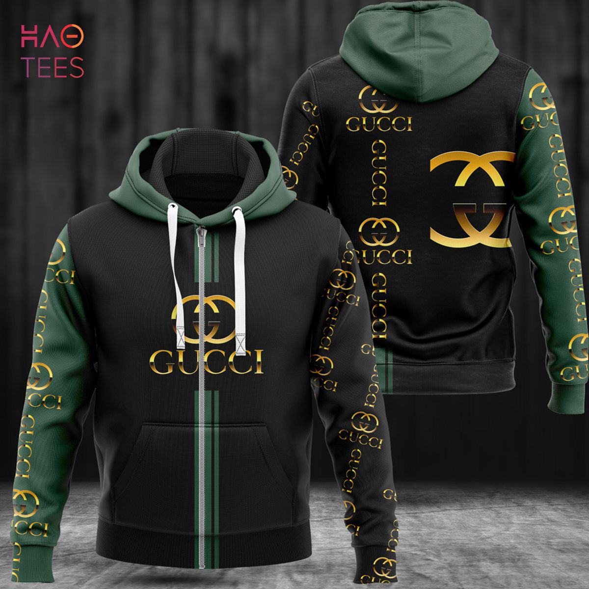 Hot Gucci Green Mix Black Luxury 3D Zip Hoodie Limited Edition