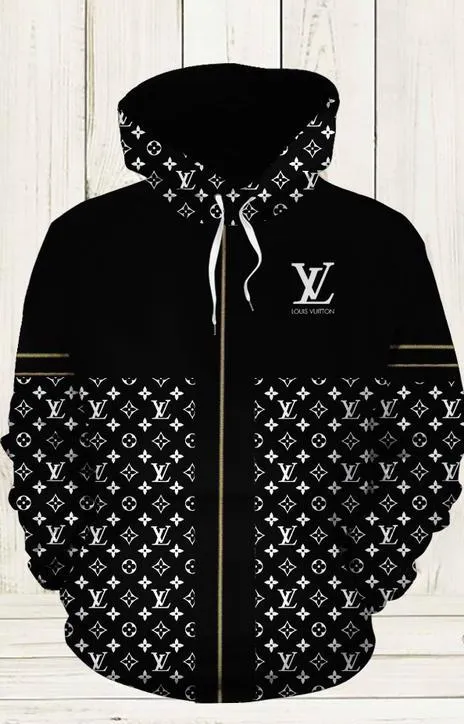 Louis Vuitton White Logo Black Premium Zip Hoodie For Men