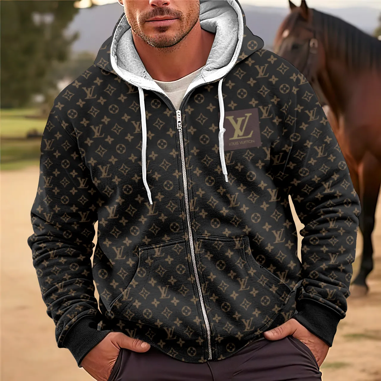 Louis Vuitton Black 2025 Mens Luxury Zip Hoodie Men