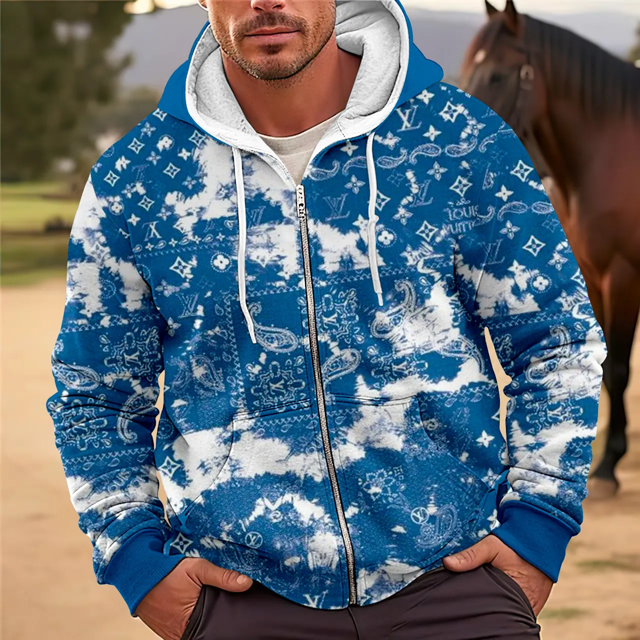 Louis Vuitton Blue Classic Zip Hoodie For Men Women