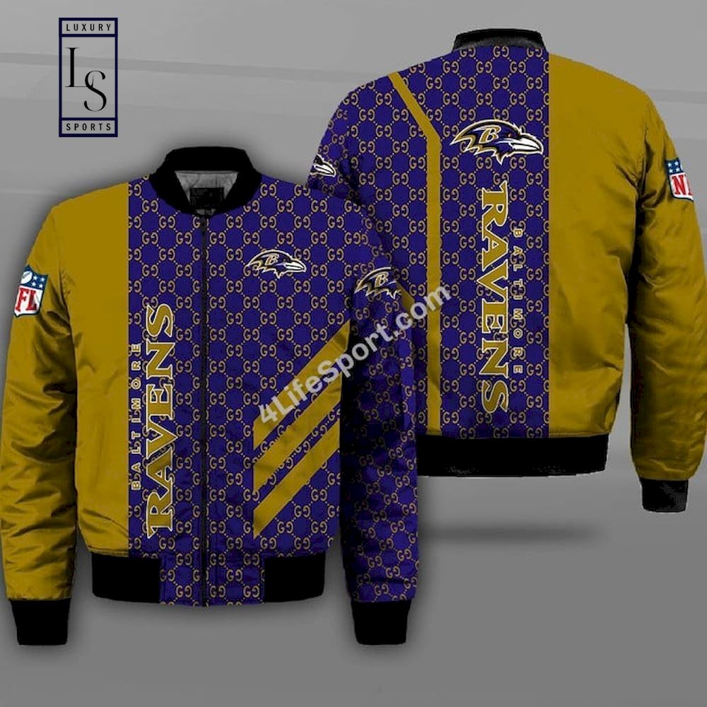 Baltimore Ravens Gucci Design Nfl 2025 Bomber Jacket Luxury Brand Clothing Clothes Outfit For Men And Women