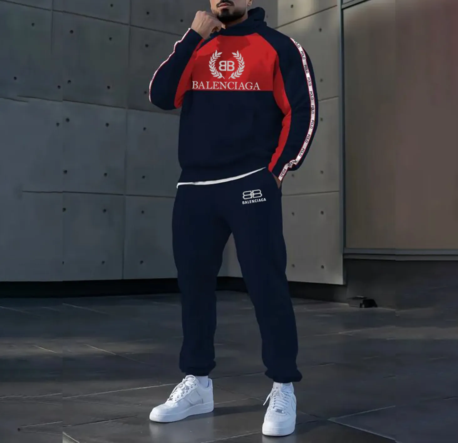 Balenciaga Navy Luxury Classic Hoodie And Pants For Men Women Large Fit