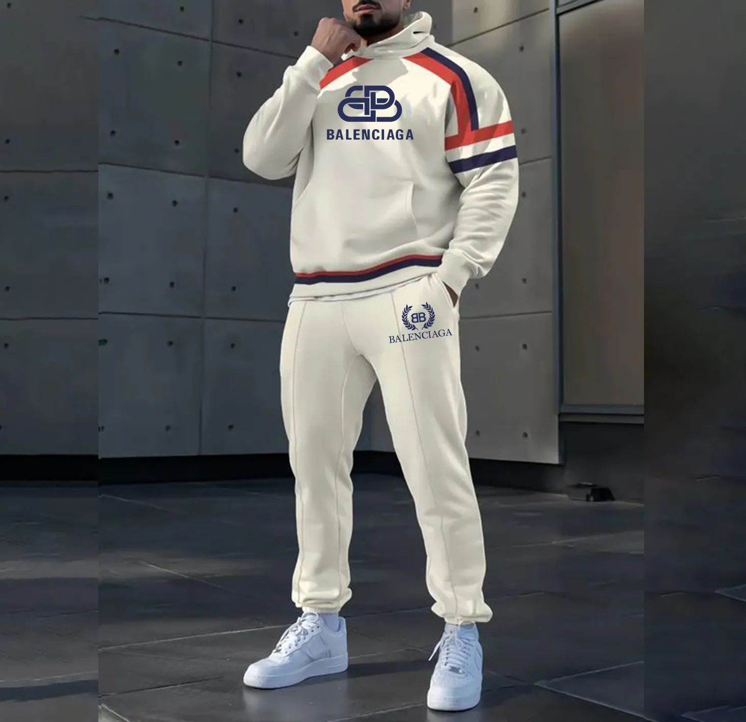 Balenciaga Cream Luxury Classic Hoodie And Pants For Men Women