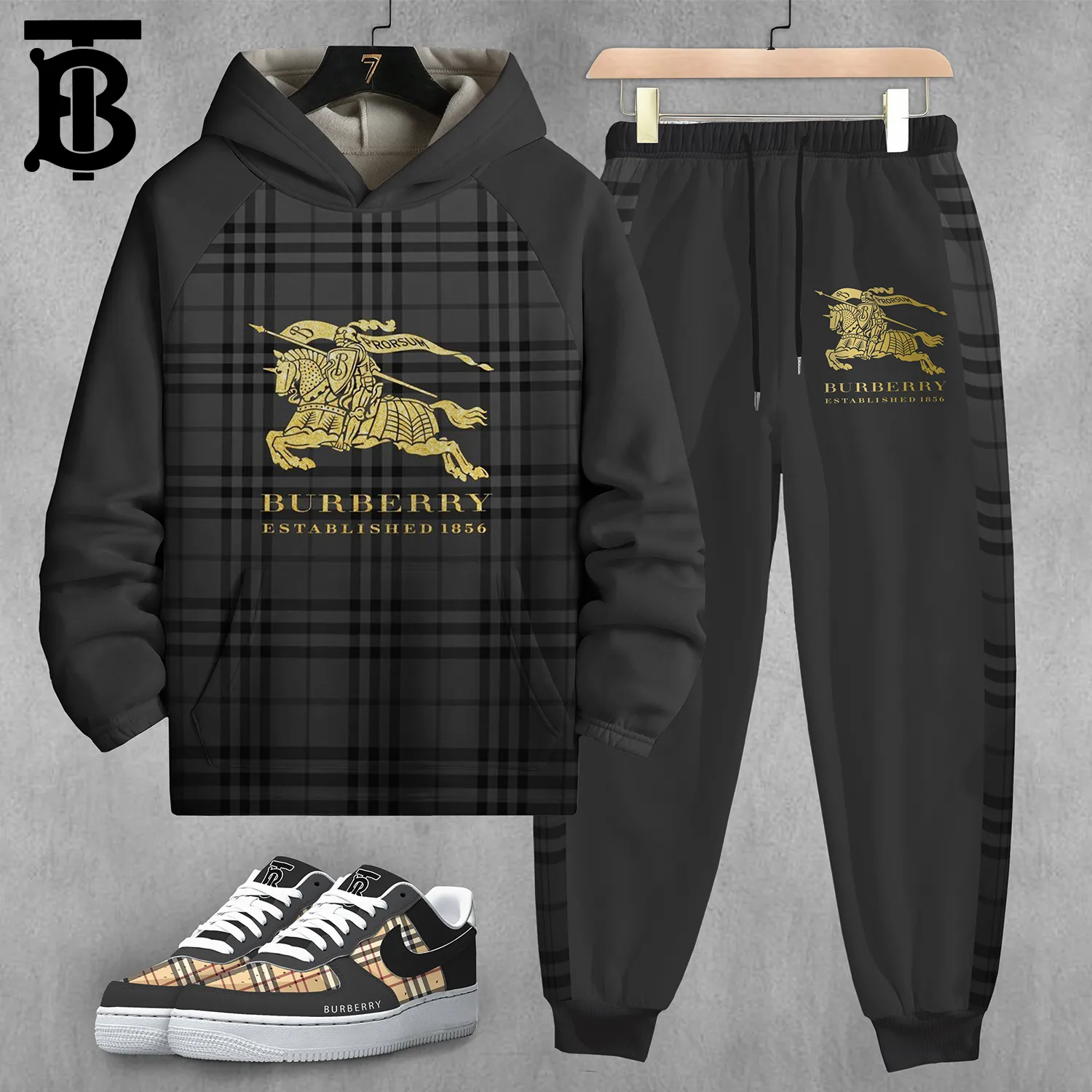 Burberry Grey Hoodie And Pants For Men Women