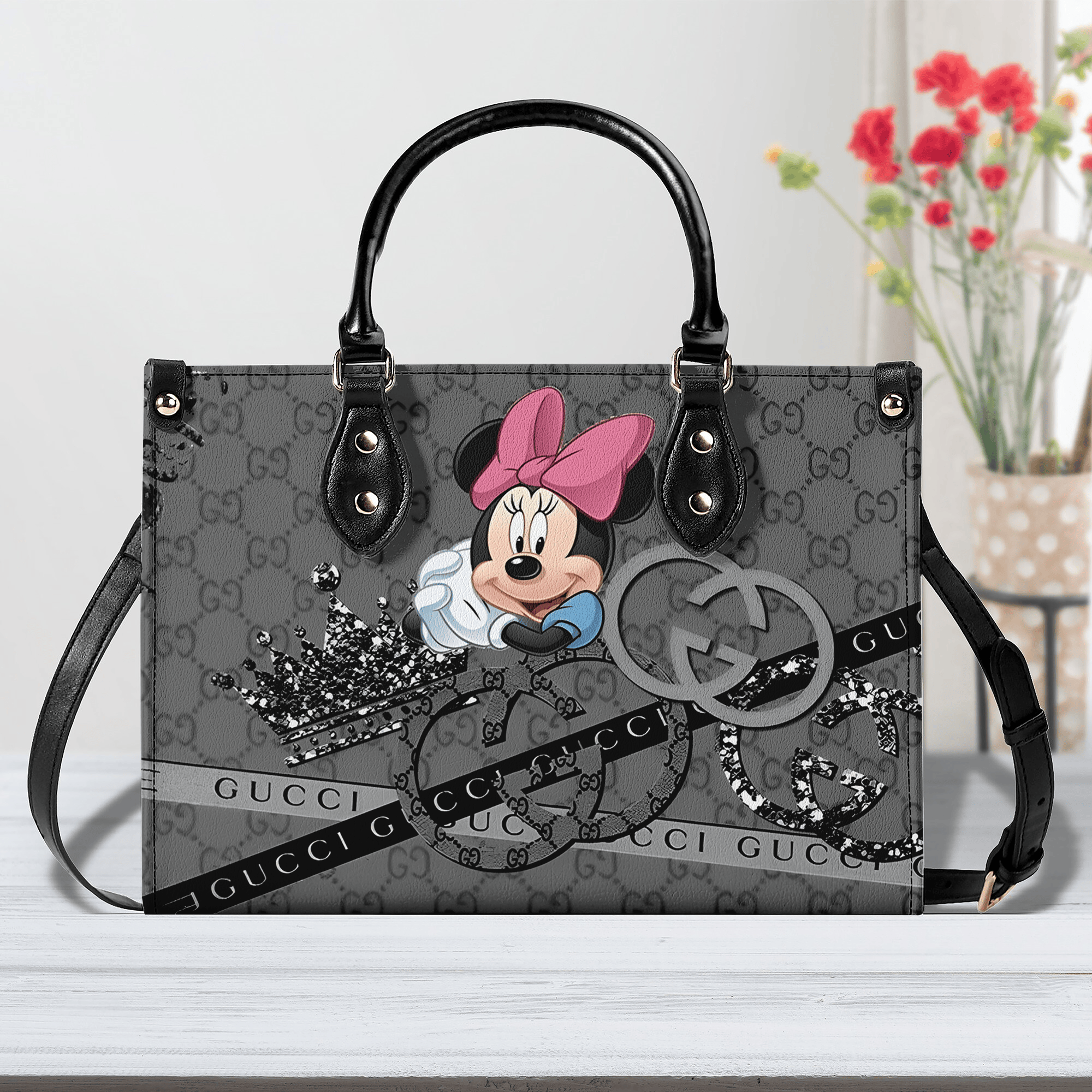 Gucci Mickey and Minnie Mouse Cute Leather Handbags, Crossbody Shoulder Bag Lady Simple Style  - Image 2