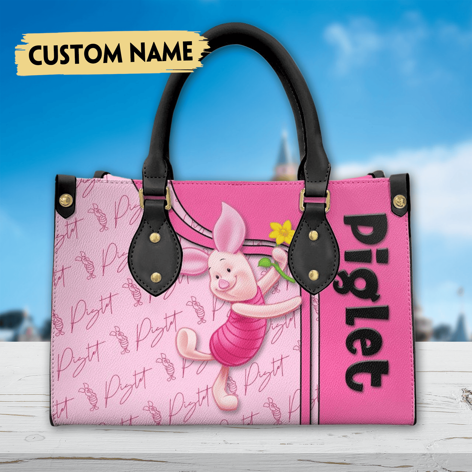 Piglet Cute Custom Name Women Leather Handbags, Crossbody Shoulder Bag Lady Simple Style  - Image 2