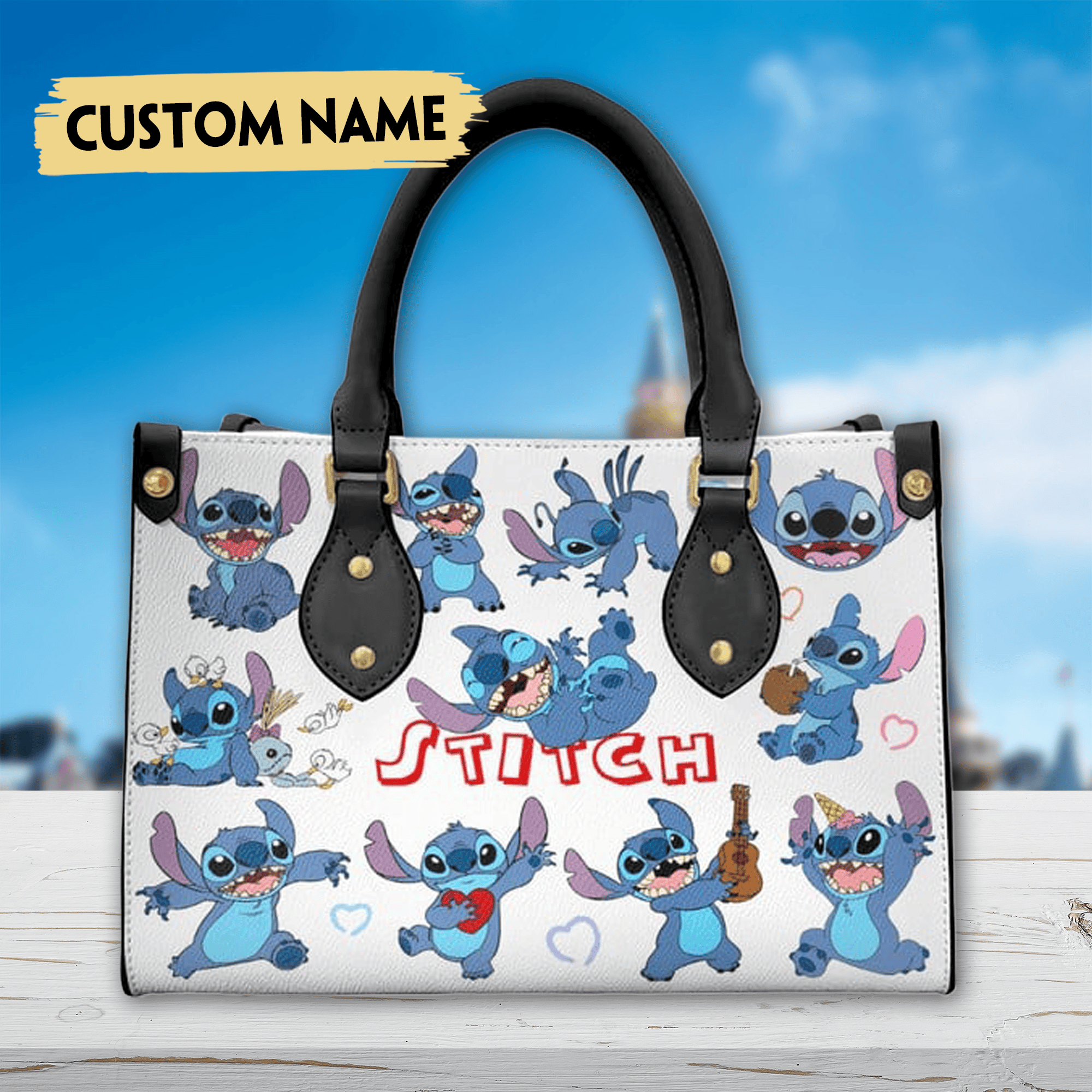 Stitch Cute Custom Name Women Leather Handbags, Crossbody Shoulder Bag Lady Simple Style  - Image 2