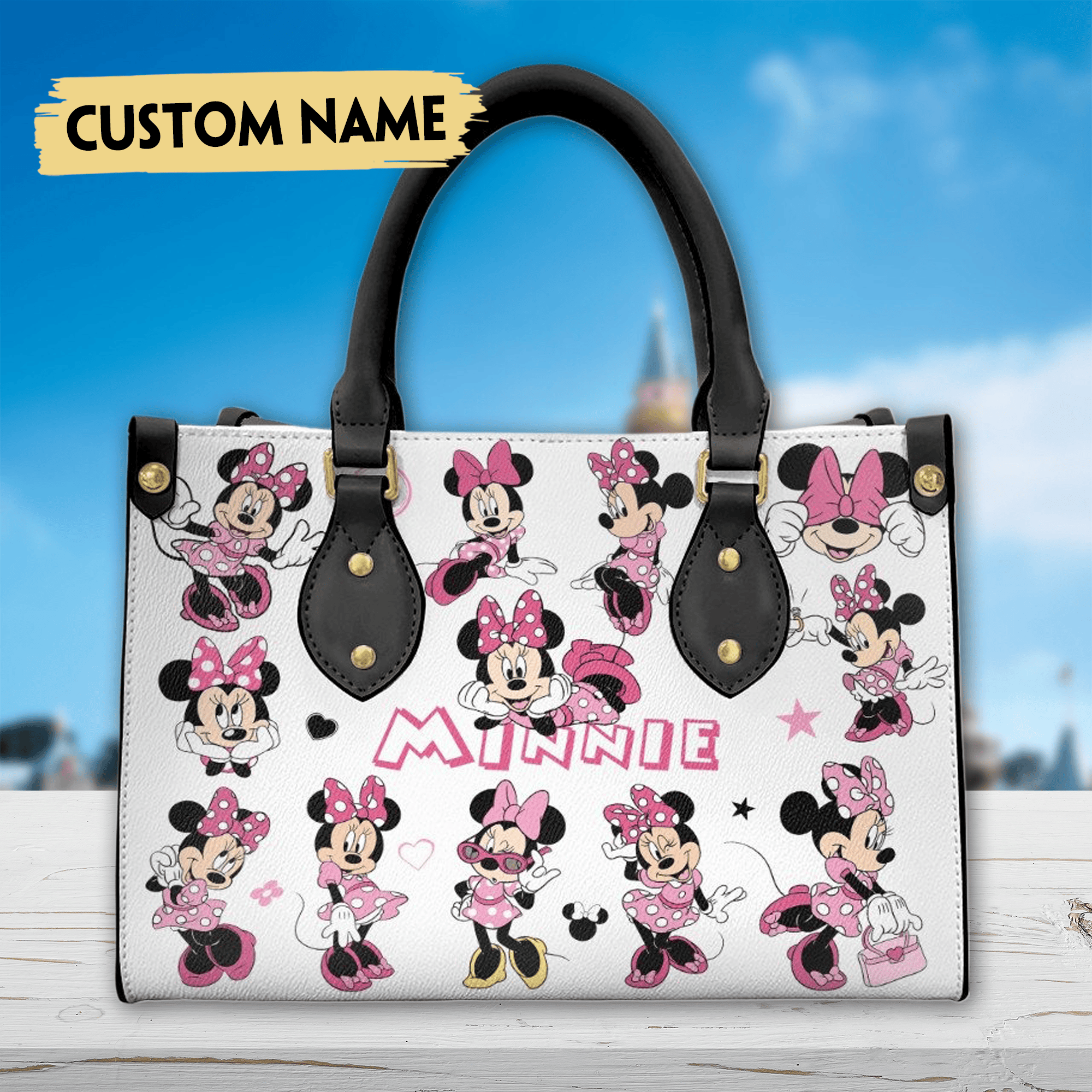 Minnie Mouse Cute Custom Name Women Leather Handbags, Crossbody Shoulder Bag Lady Simple Style  - Image 2