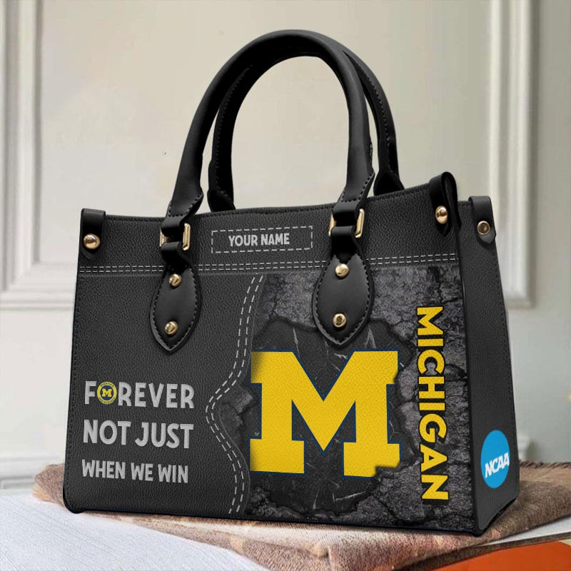 Michigan Wolverines Forever Not Just When We Win Leather Hand Bag - Image 2