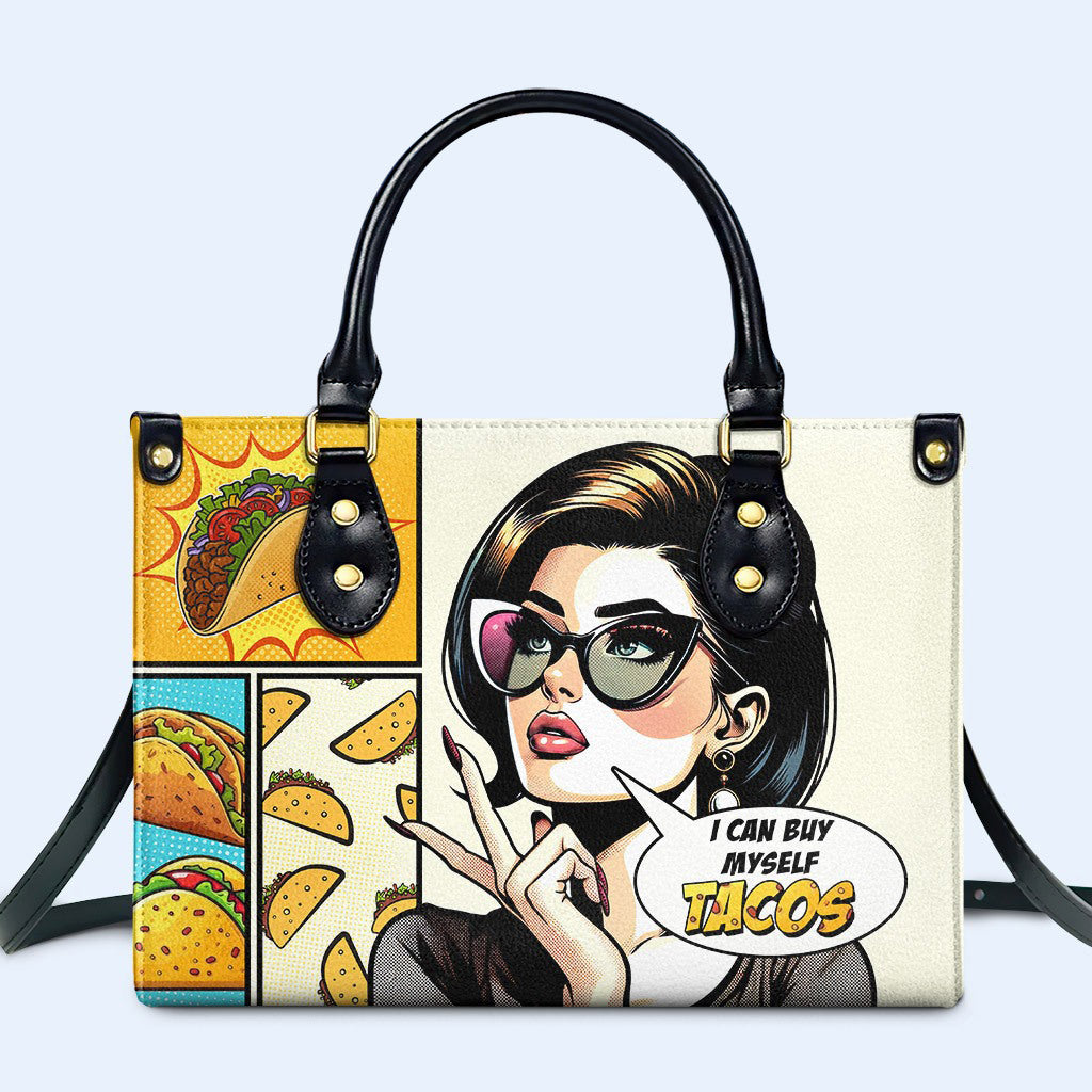 I Can Buy Myself Tacos Personalized Custom Leather Handbag - Image 2