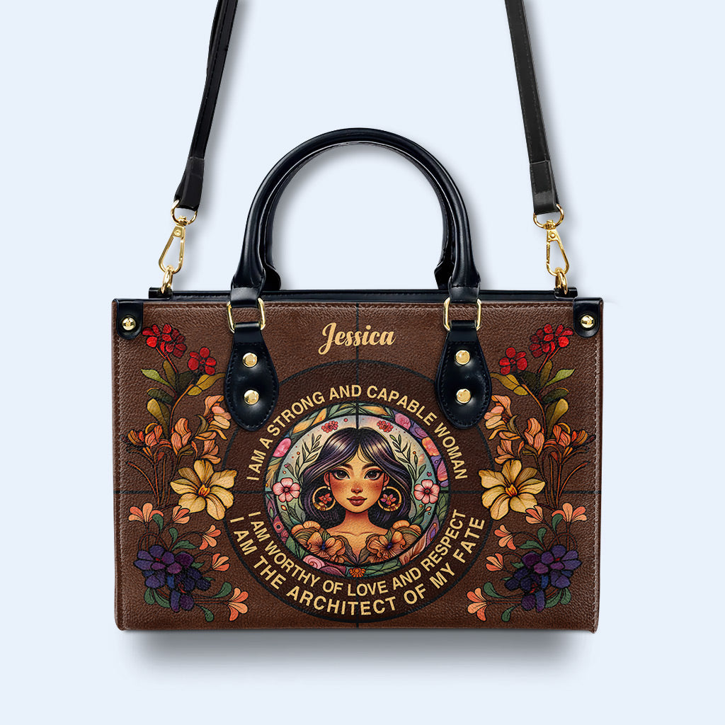 I Am A Strong And Capable Woman Personalized Custom Leather Handbag - Image 2