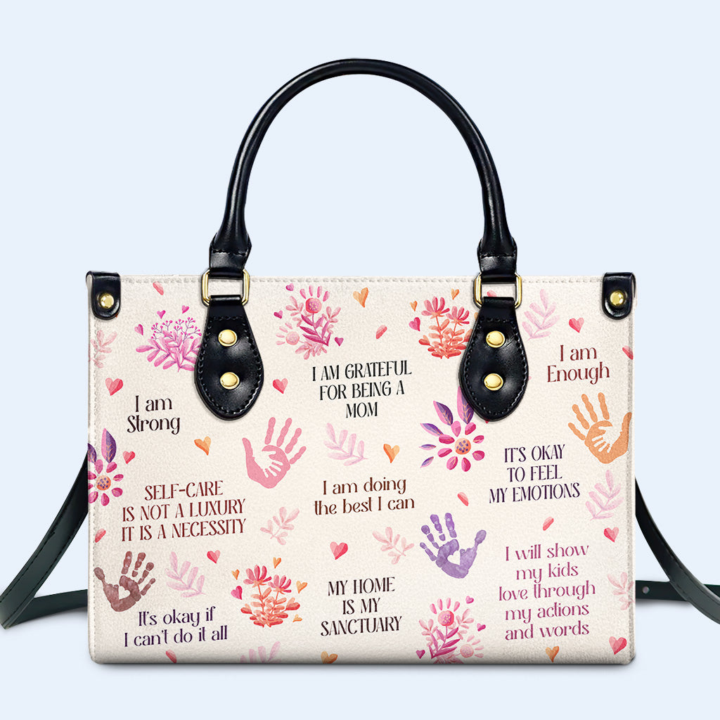 I Am Grateful For Being A Mom Personalized Custom Leather Handbag - Image 2